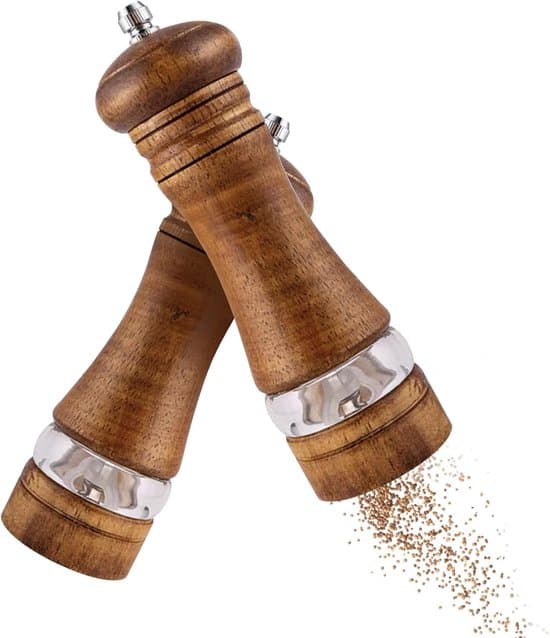 2-pack träkvarnar för salt och peppar, justerbar keramisk grovhet (brun)