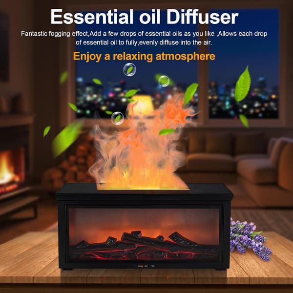 Pejsflamme Æterisk Olie Diffuser Luftfugter - Ultralyd Aromaterapi Diffuser, 7 Farve Flammeeffekt, Fjernbetjening & Auto-sluk Timer