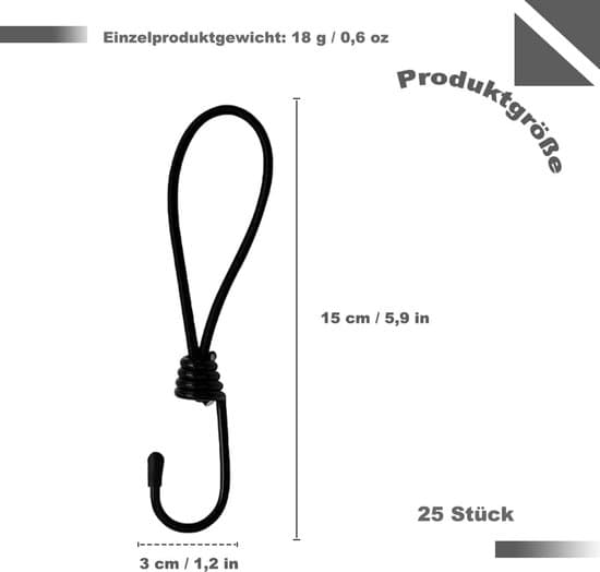 Elastiske kroge til presenninger og bannere - 25 stk. - 15 cm