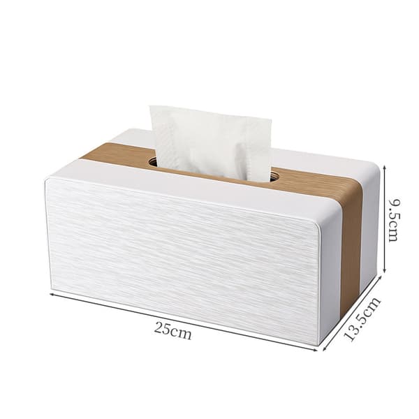 Læder Servietboks Rektangulær 26x14,5x10,5cm Guld Hvid