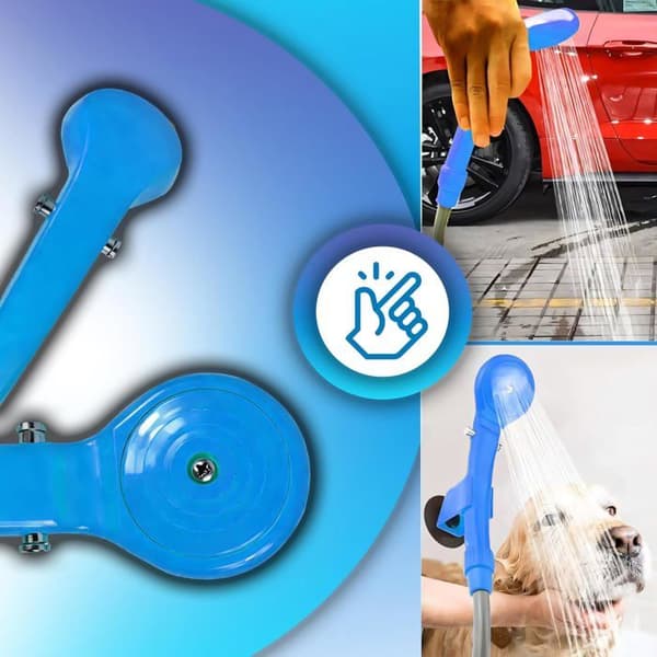 Bärbar campingdusch med vattenpump - bilkontakt.