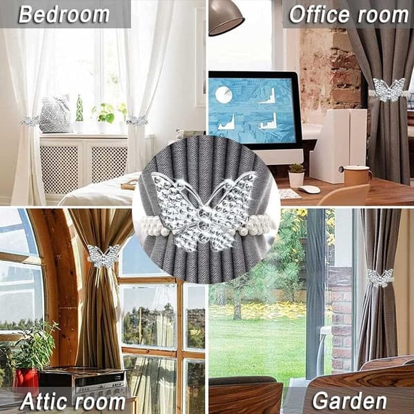 Gardinklämmor - 4-pack - Silverpärlade gardinklämmor - Elastiska gardinband