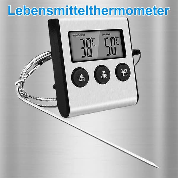 Digital kötttermometer med timer, ugnstermometer, grilltermometer, kökstermometer, lämplig för grillning, ugn, bakning och stekning.