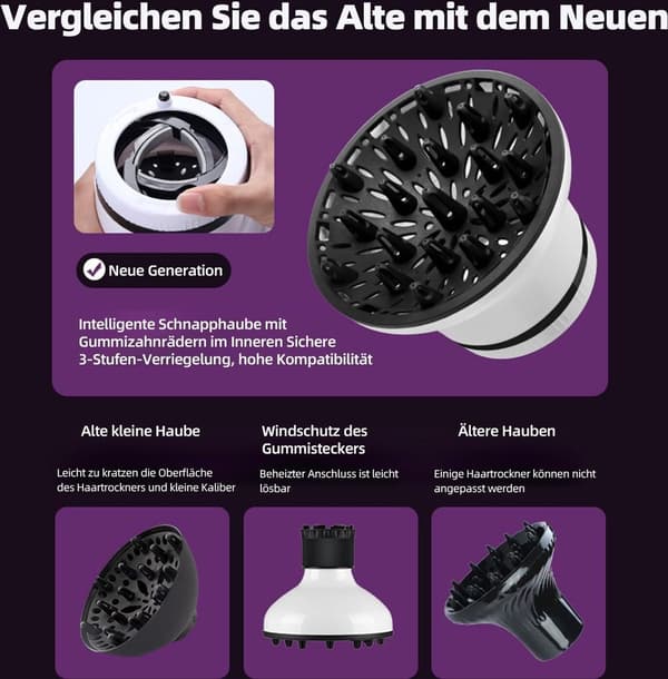 Professionel krøllet hårføn diffuser tilbehør, universelt diffuser tilbehør, justerbar hårføn diffuser til krøllet og bølget hår.