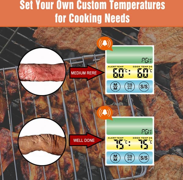 BBQ Termometer, Grilltermometer, Digital Kötttermometer, Pekskärm, Timer, WP, Köketermometer