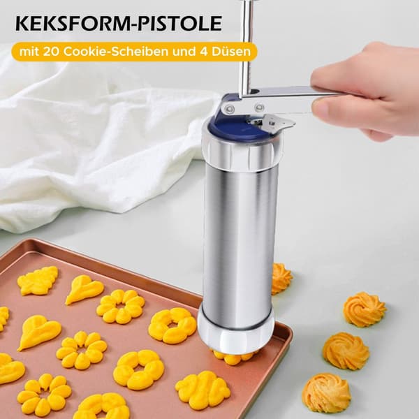 Kakform i rostfritt stål, med 20 formar och 4 munstycken.