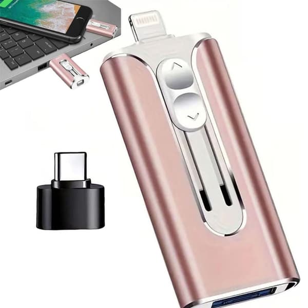 Rosa 3-i-1 128 GB USB-C flash-enhet, stöder höghastighetsdataöverföring, kompatibel med Micro-USB-gränssnitt, lämplig för mobiltelefoner.