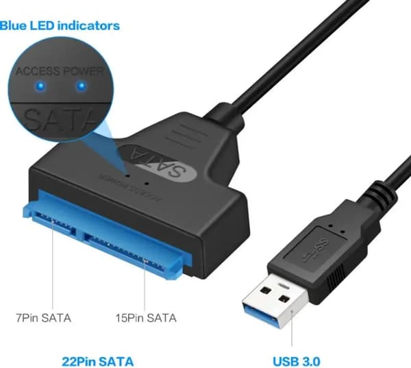USB 3.0 til SATA adapterkabel med UASP-understøttelse, egnet til 2,5-tommer HDD'er og SSD'er.
