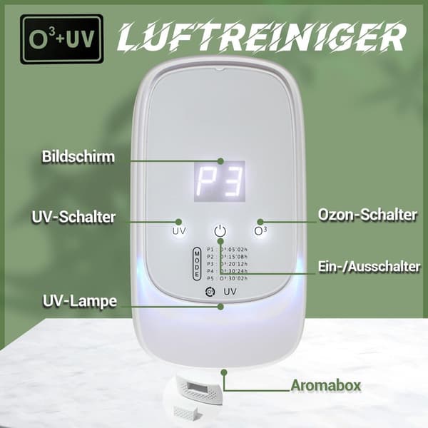 Luftrenser m/ UV-desinfektion & duftboks, rumdeodorizer, deodorizer til rum, køkken, badeværelse