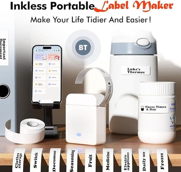 Etiketprinterpakke inkluderer WP selvklæbende etiketter, BT termisk etiketprinter, mini selvklæbende etiketprinter