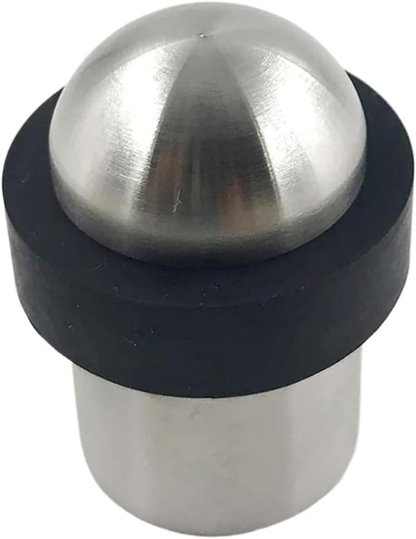 Gulvstående dørstopper, dørstopper i rustfrit stål, gummimateriale, vindtæt, slagfast, sølv.