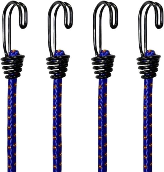 Presennings elastiskt rep - elastisk rem - lastsäkring - dubbel J-krok - 60cm x 4 - blå