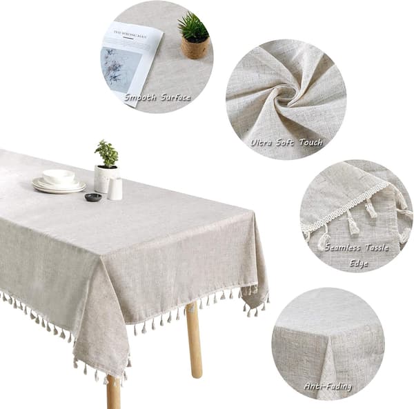 Solid bomuldslinnedug kvaster rektangulær støvtæt køkken spisning picnic beige 140x140cm
