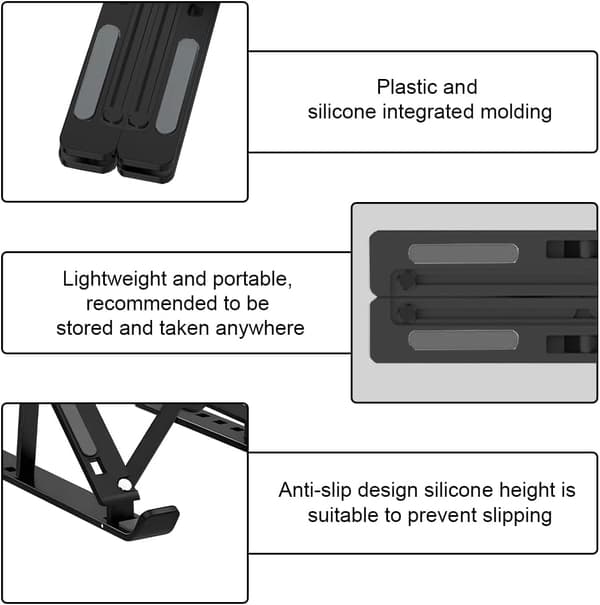 Standard laptopdesign, justerbar/kølet/foldbar, plastik/silikone, til laptops/tablets