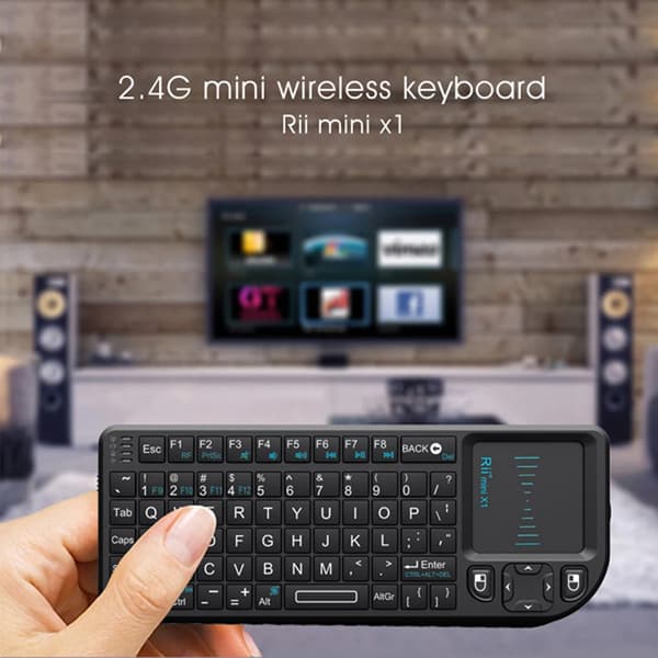 Lämplig för Rii X1 2.4GHz mini trådlöst tangentbord, stöder engelska/ryska/spanska/franska inmatningsmetoder, med pekplatta