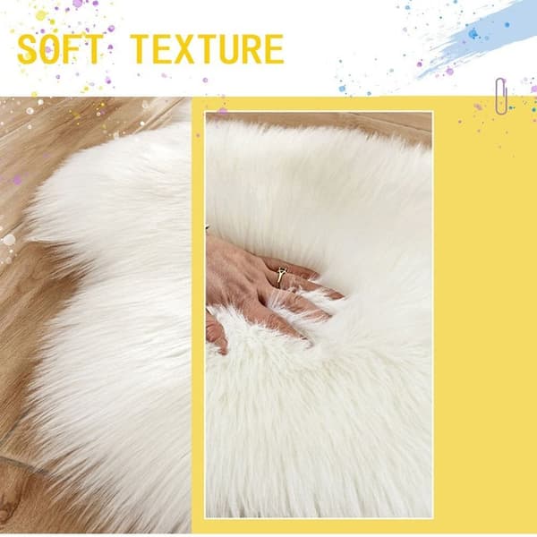 Fluffy Plys Tæppe Langhåret Imiteret Uldpude Bløde Behårede Pels Tæpper Hvid
