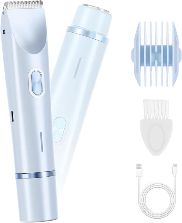 2-i-1 Vandtæt Elektrisk Bikini Trimmer & Ansigts Hårfjerner (Blå)