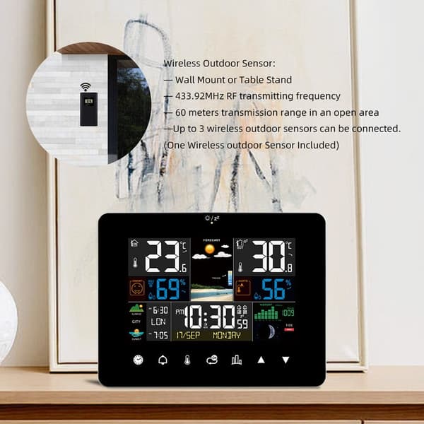 Inomhus Utomhus LCD Digital Trådlös Väderstation Termometer Klocka Kalender
