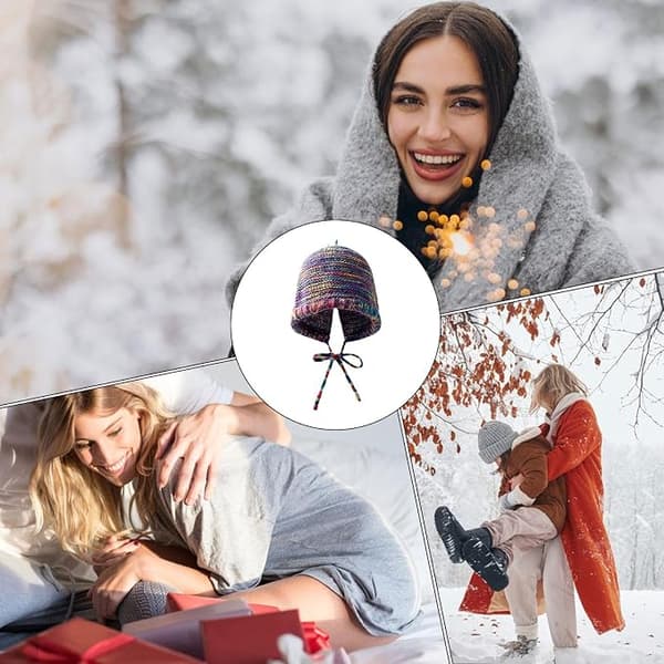 Höst Vinter Dopaminhatt Dam Retro Humör Blandad Färg Dragsko