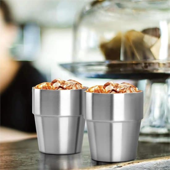 4-delad vattenflaska i rostfritt stål, ölmugg middag campingmugg, stapelbar 175 ml silver stegad