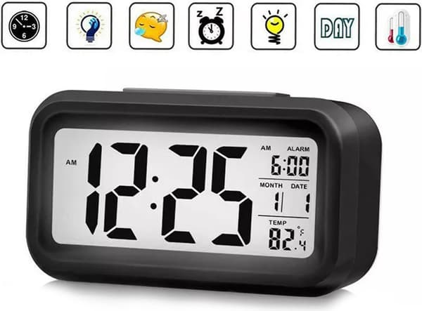 Digital väckarklocka LED Digital väggklocka Datum Temp. 12 timmar 24 timmar USB 3D väckarklocka Sovrum Kontor Dimbar klocka Svart (Batteri ingår ej)