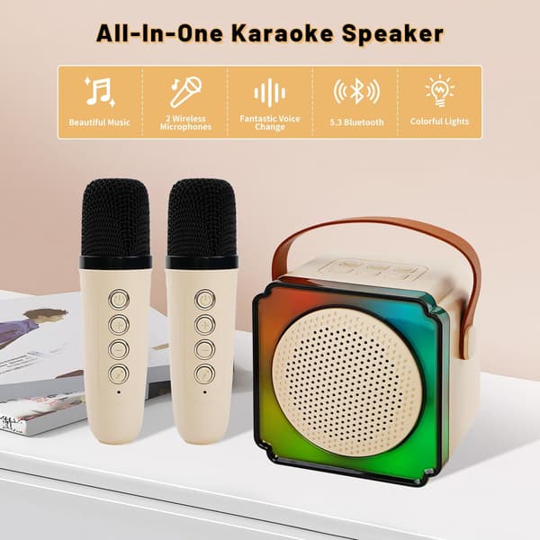 Karaokemaskine til børn mini med 2 trådløse mikrofoner