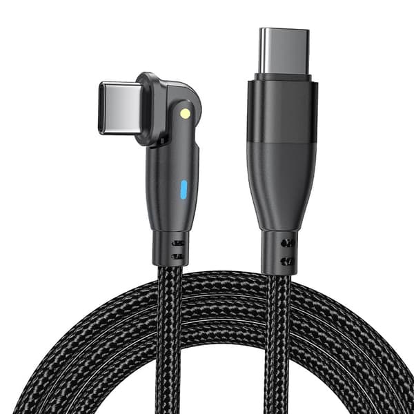 60W snabbladdande datakabel LED-indikator QC 3.0 180 rotation USB-C 2M Svart