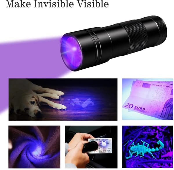 UV-taskulamppu, 12 LED-helmeä, musta, 395 nm