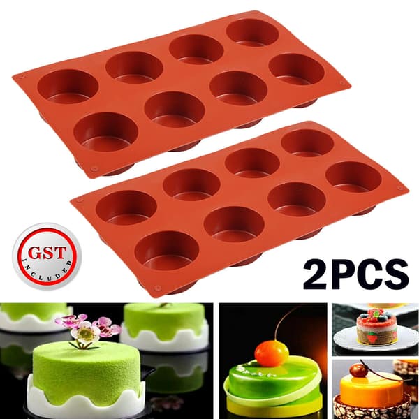 2x 8-hulrums bageplade silikoneform mini cupcake cookie bageform muffinform