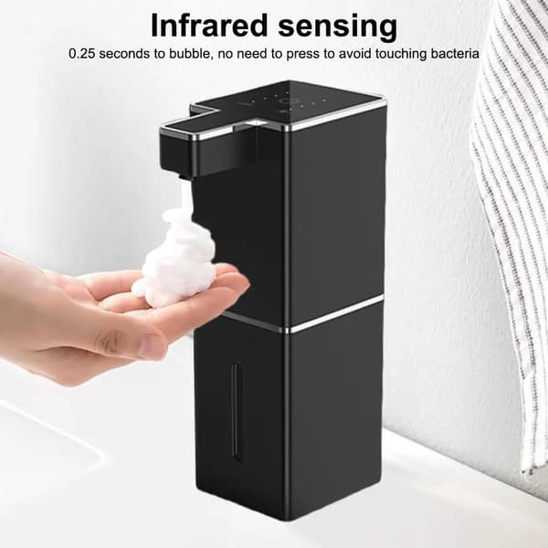 Automatisk sæbedispenser, sort skumsæbedispenser, genopfyldelig sensor sæbedispenser, håndsæbedispenser, køkken, badeværelse, hygiejne.