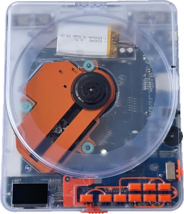 Bärbar Bluetooth CD-spelare, 2000mAh batteri, ultratunn och kompakt, stöder MP3/WMA-format, idealisk för resor och hemmabruk, transparent design.