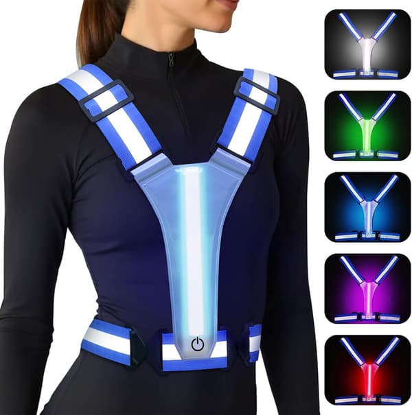 LED reflekterende vest løbeudstyr, 5 farver lysende løbevest, egnet