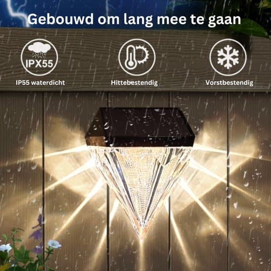 Solcellelamper - Diamantformede - 6-pak sæt - Væglamper - Udendørslamper - Havelamper - Soldrevne