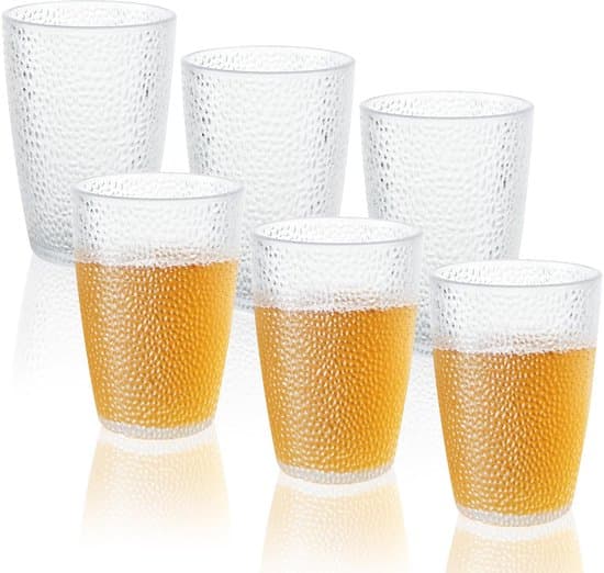 6-pack stötsäkra campingmuggar i glas - 350 ml - stapelbara drickskoppar i plast