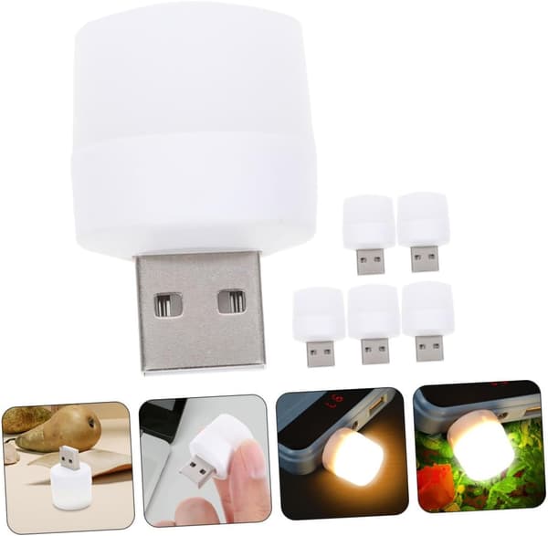 6 LED Natlys USB Bærbar Varm Pære - Hvid