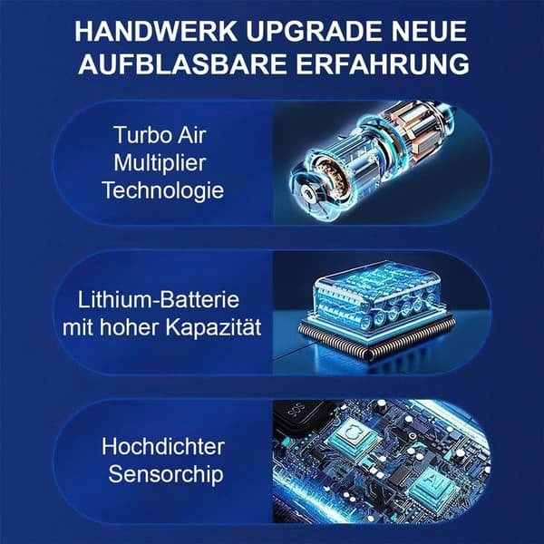 Batteridriven luftpump, luftpump med LCD-display och 3 munstycksadaptrar, kompressordäckpump