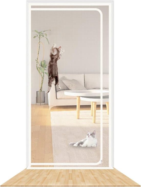 Förstärkt kattnätdörr - husdjurssäker - vit (90 x 210 cm)