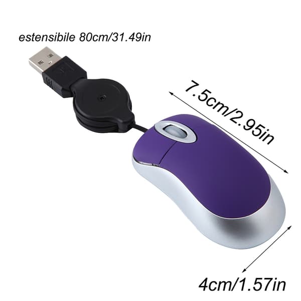 Mini udtrækkelig USB optisk scrollhjul kablet mus PC bærbar lilla