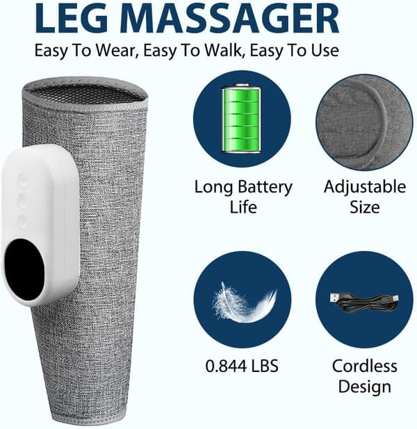 Vad-/benmassagerare, värmetryck, smärtlindring/blodcirkulation, 3 intensiteter/3 lägen