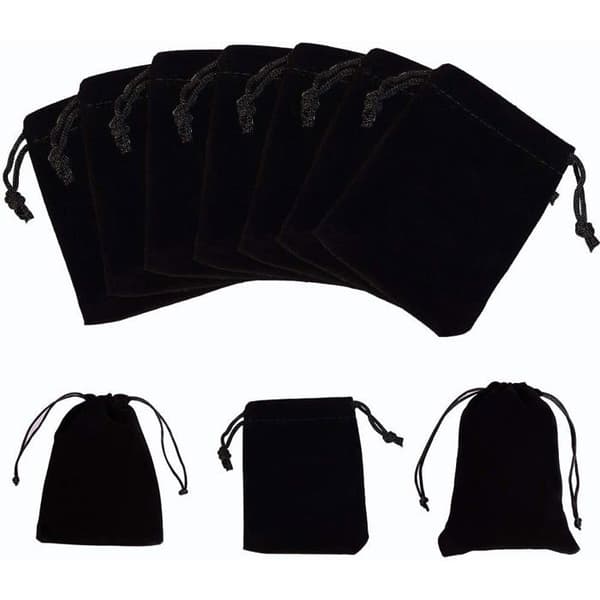 50-pack sammetsdragskopåsar/smyckespåsar/bröllopsgåvopåsar/godispåsar, svart, 9 x 7 cm
