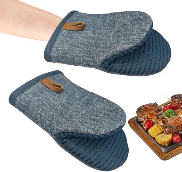 2-pack blå mini värmebeständiga handskar halkfri silikonfoder kök