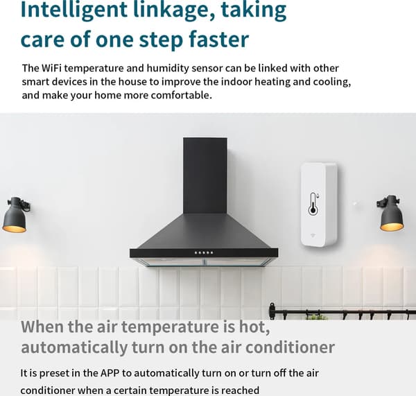 WiFi temperatur- och fukttestare, multifunktionell termometer, stöder appkontroll, kompatibel med Alexa och Google Assistant.