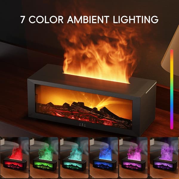 Æterisk Olie Diffuser, 7 Farver Pejs Flamme Aromaterapi Diffuser, 150 ml Ultralyd Luftfugter, Duftende Aroma Diffuser m/ Fjernbetjening & Timer