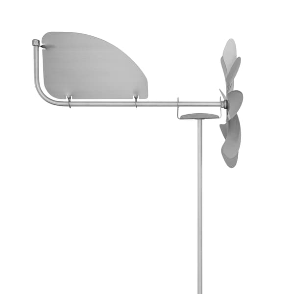 Vindmølle i rustfrit stål (rotordiameter 20 cm), med kuglelejer og en vindfane (roterer 360°).