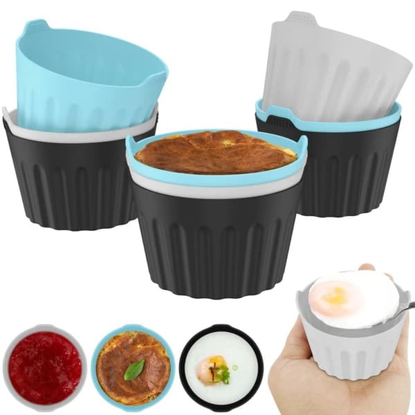 3 stk. små silikone kageforme, runde airfryer bageforme, muffinforme, æggetærteforme, blå grå