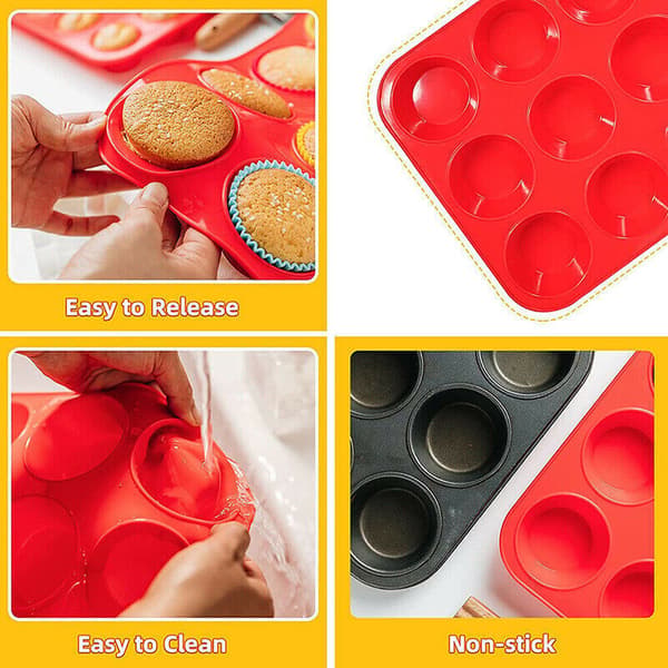 4 stk. 24-hulrums bageplade silikoneform mini cupcake cookie bageform muffinform