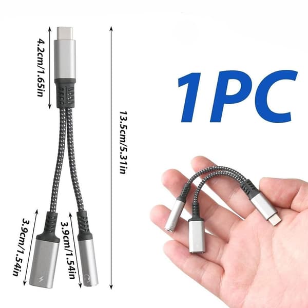 2-i-1 60W snabbladdande USB-C ljudadapter (silver)