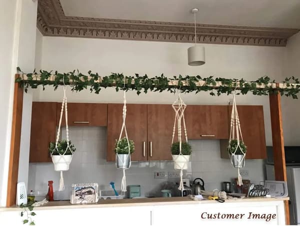 4-pack handvävda växtkorgar, hängande krukor i bomullsrep, blomsterställ, växtställ - 41\", 4 ben