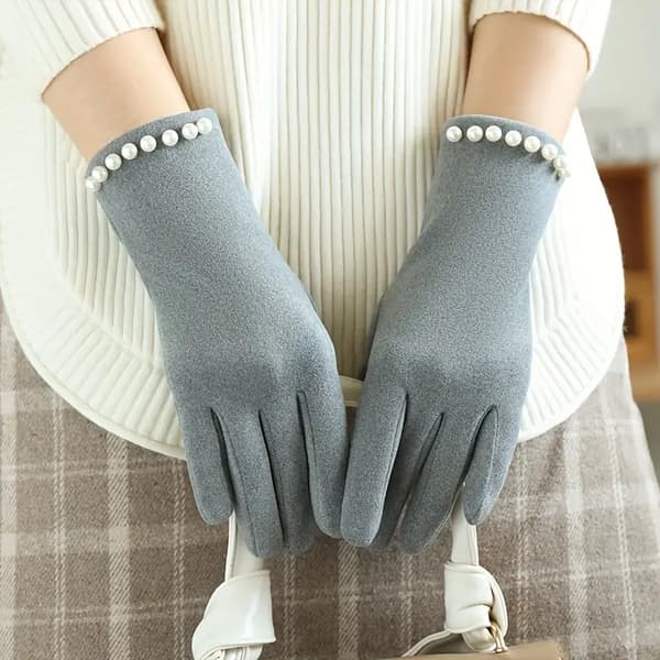 Vinter Touchscreen Handsker til Kvinder 1 Par Afslappet Elastisk Fingerløs Perlebesætning Polyester Strik Vindtæt Maskinvaskbar - Grå