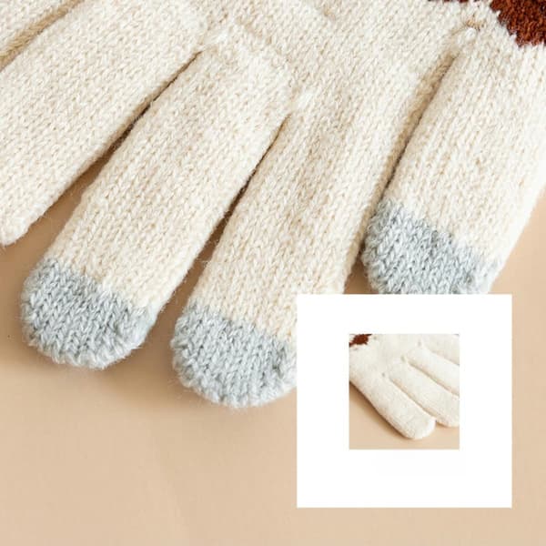 Tykkede Vinter Strikkede Fleece Touchscreen Handsker - Råhvid